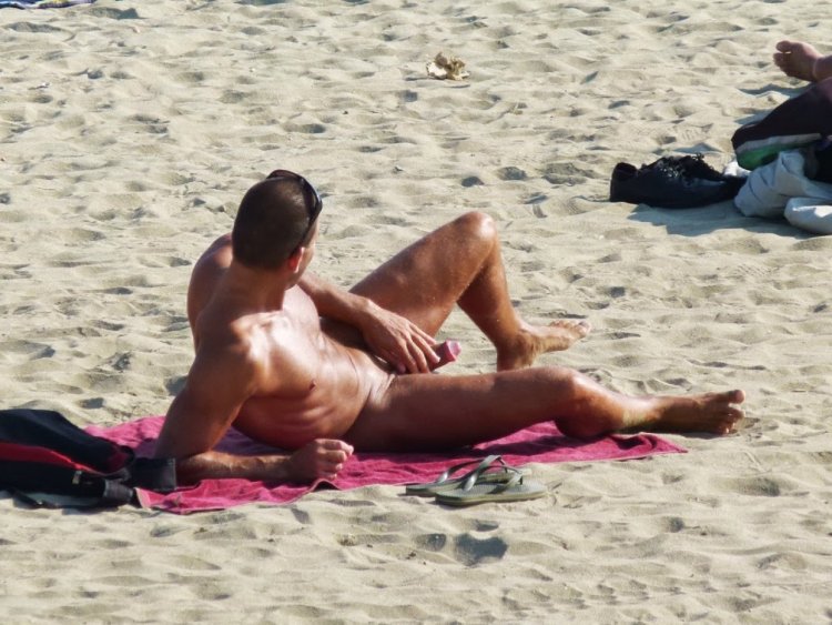 Naked guys on a nudic beach