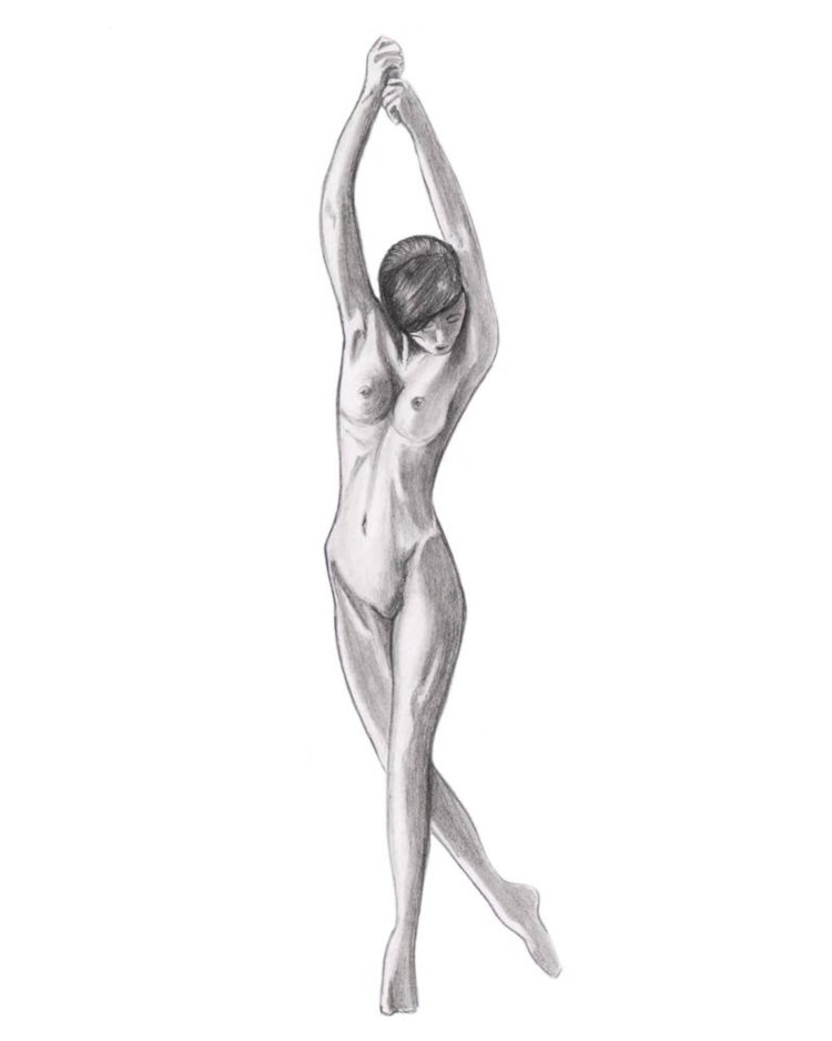 Figures with a pencil of naked women