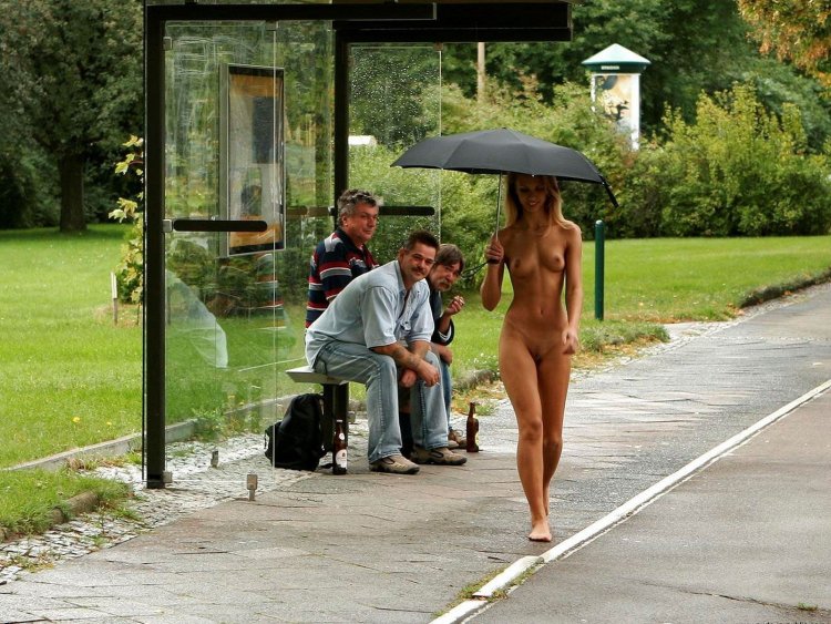 Naked people on the streets of the city