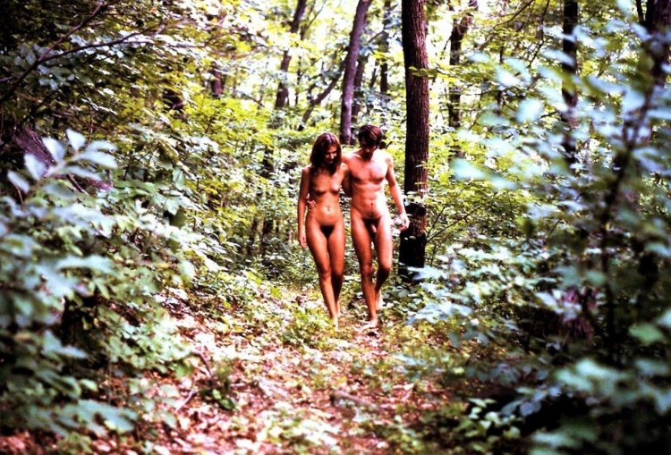 Girl and guy nude in the forest