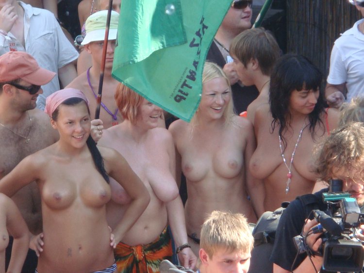 Tits of nudists at the festival