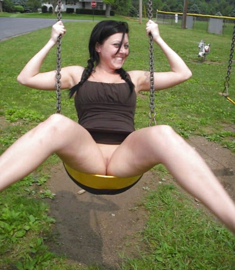 Girls on a swing without panties