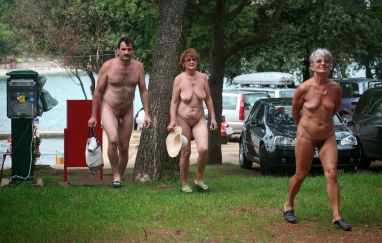 Mature nudists on the beach erection