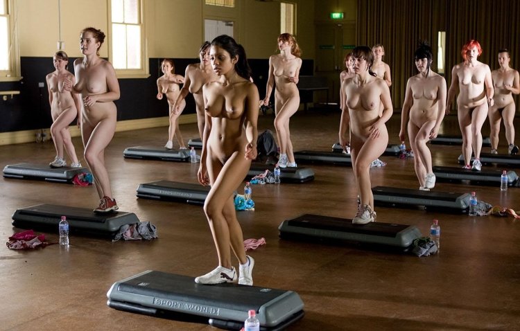 Naked girls are engaged in aerobics