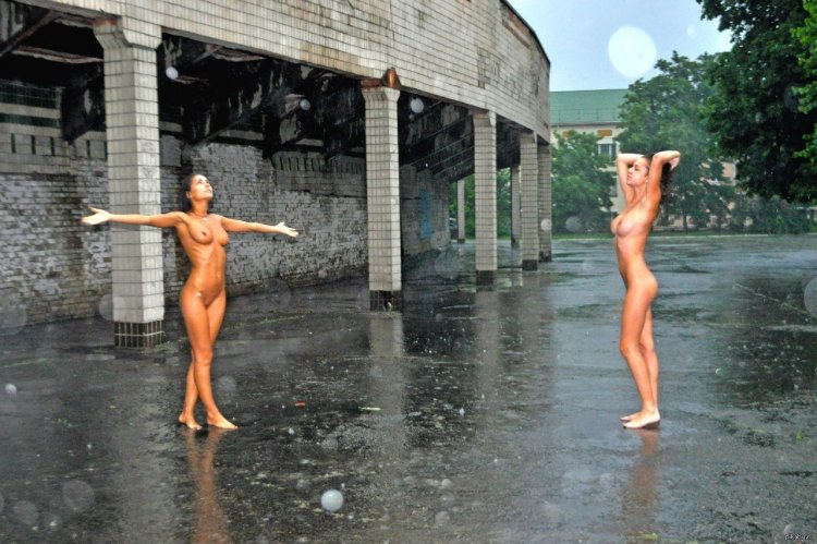 Girl naked in the rain