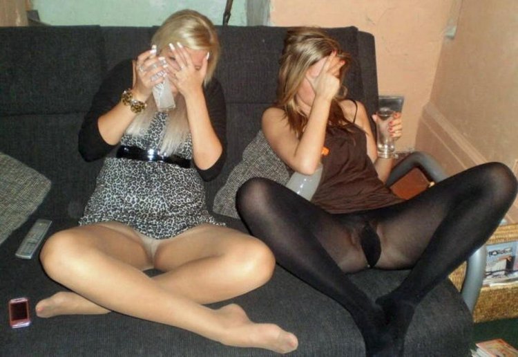 Girls in pantyhose without panties drunk