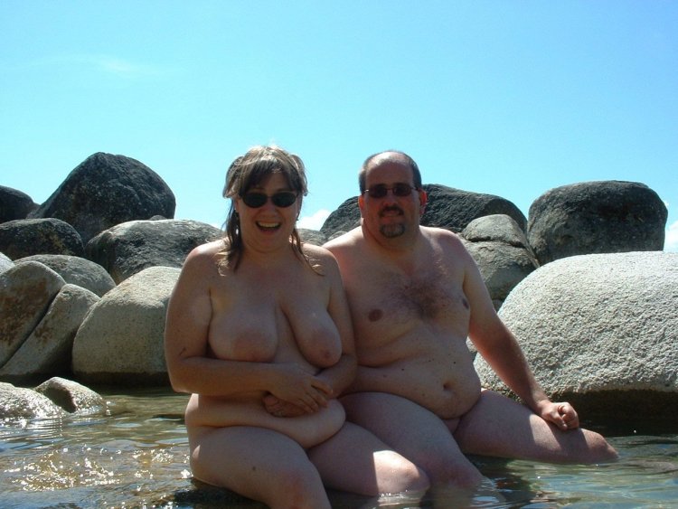 Naked fat men on the beach