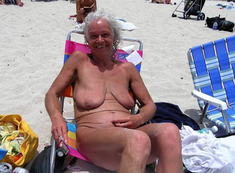 Elderly nudists with legs spread