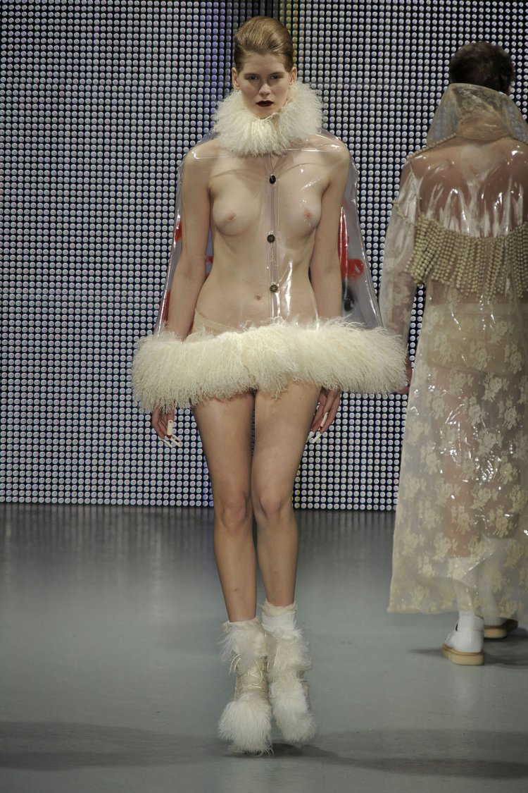 Naked fashion models on the catwalk