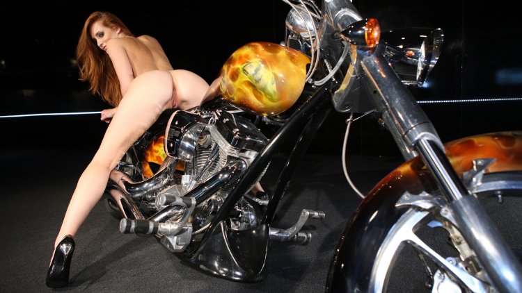 Photo shoot nude on a motorcycle