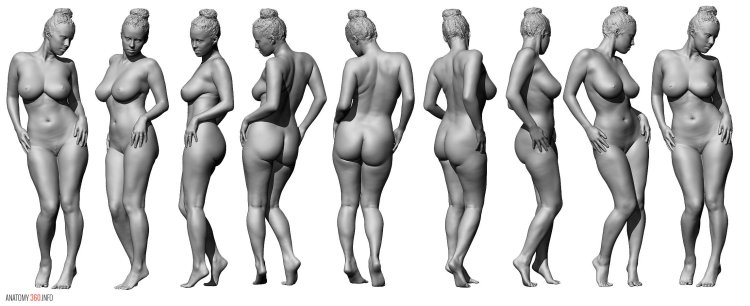 The figure of a woman from different angles