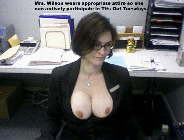 The secretary is private breasts
