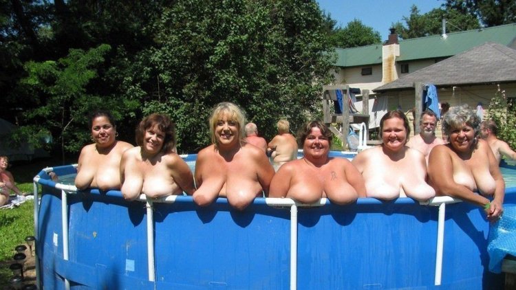 Naked old women in the pool