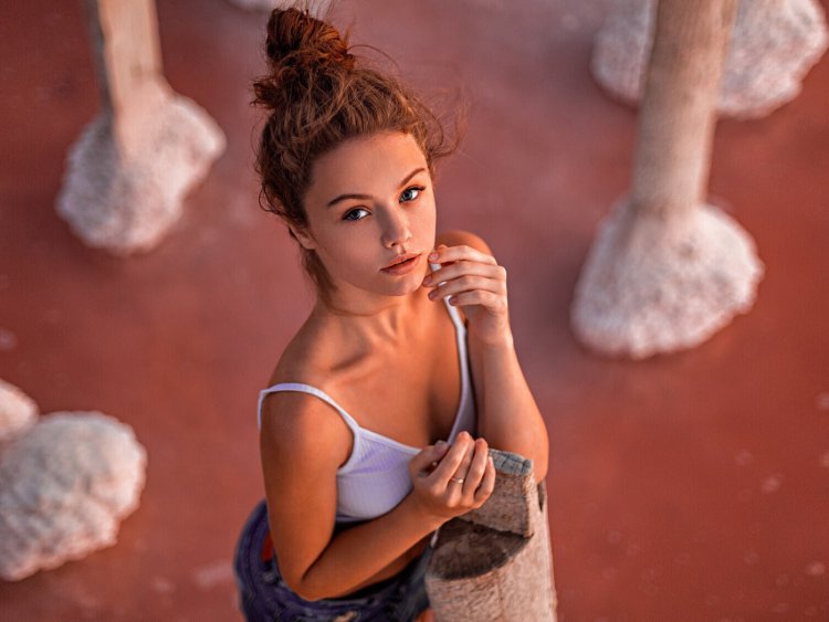 Girl on the beach evening