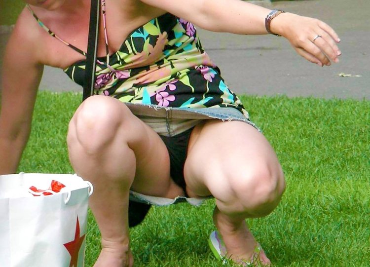 Mature wife in a car without panties