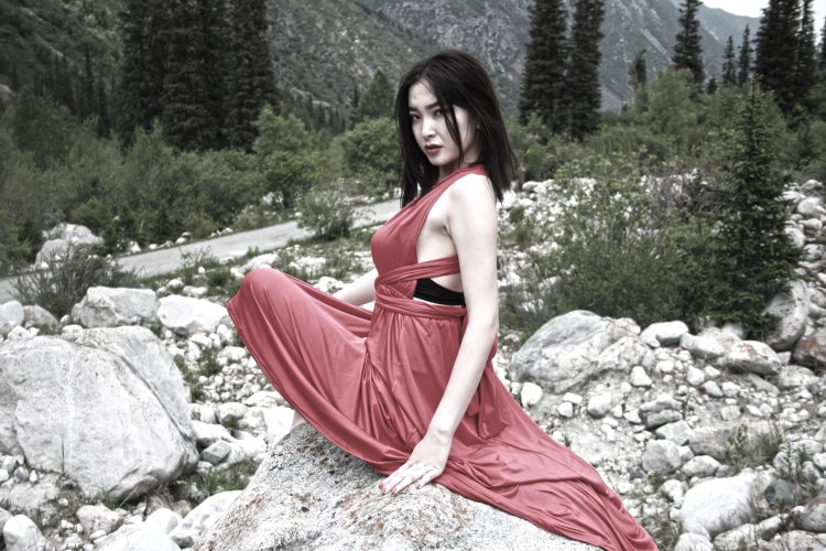 Photo of landscapes of nature of Kyrgyzstan with girls