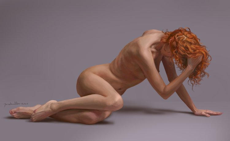 Naked female body pose