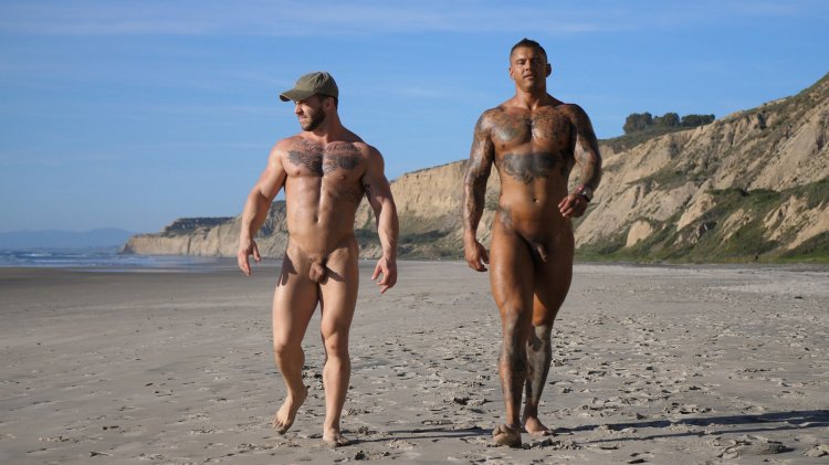 Muscular Stud John X Lying Naked on the Beach