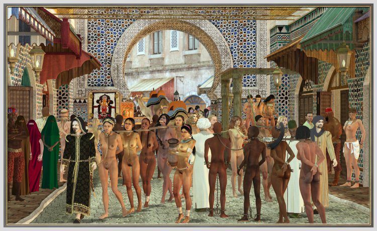 Naked slaves in the slave market