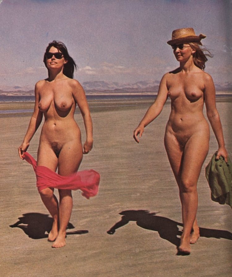 Naked women on the beach retro