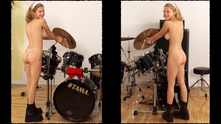 Naked drummer on the drum