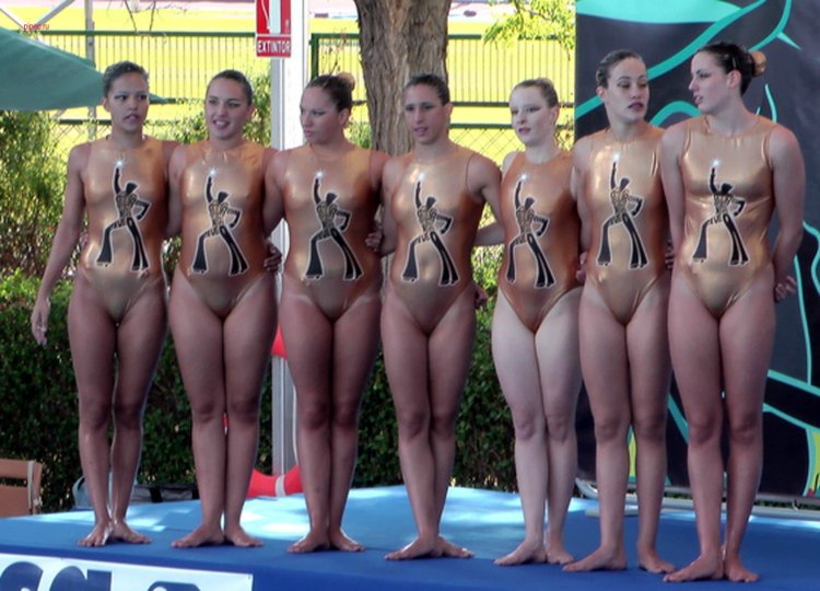 Naked swimmers dressed women