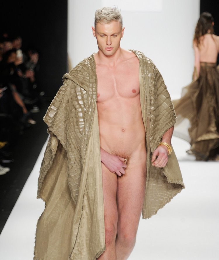 Fashion show of naked men