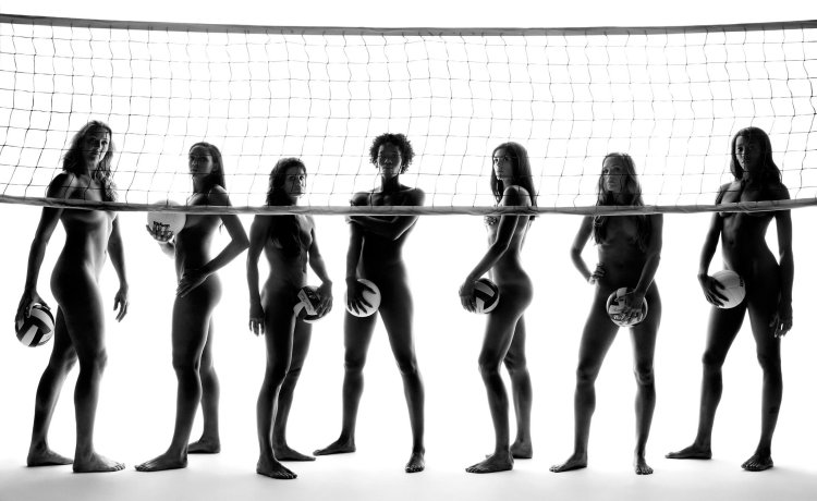 Naked women's volleyball team