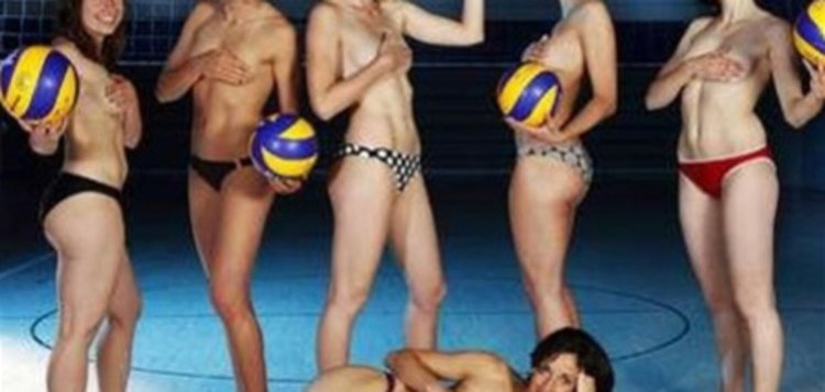Naked women's volleyball team