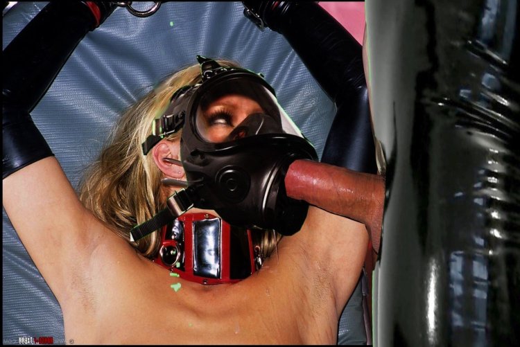 Naked girls in a gas mask