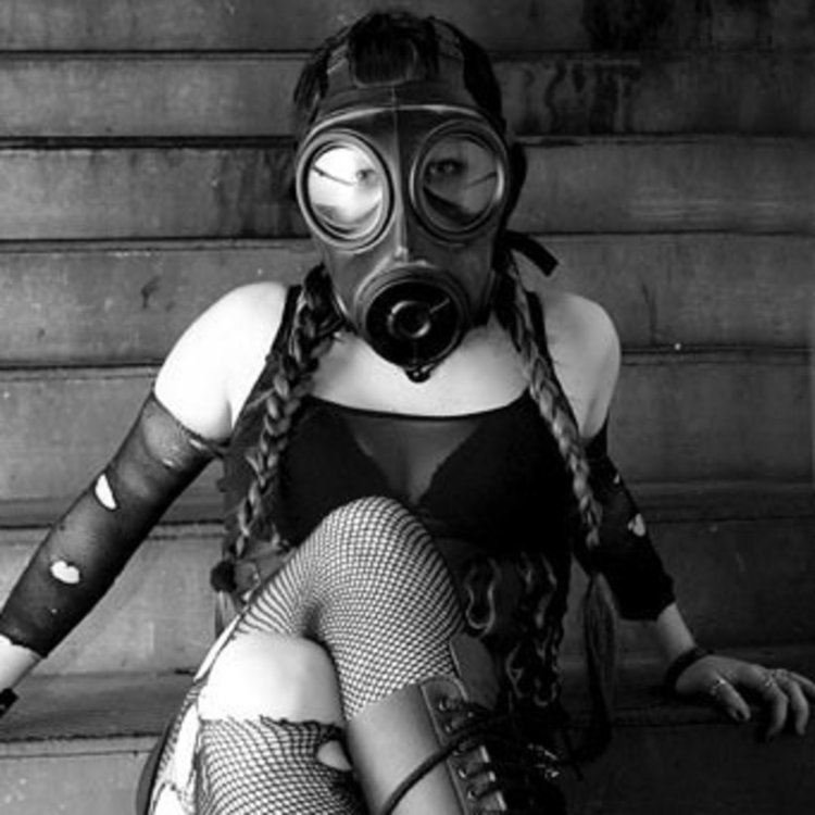 Naked girls in a gas mask