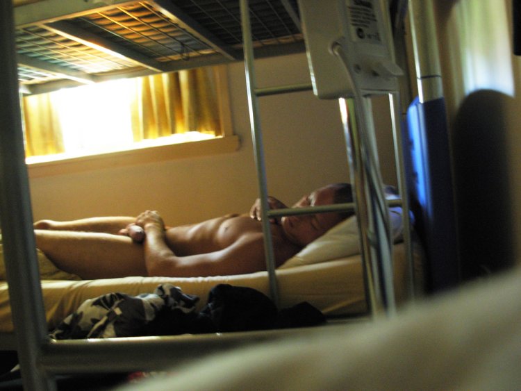 Naked men in hostel