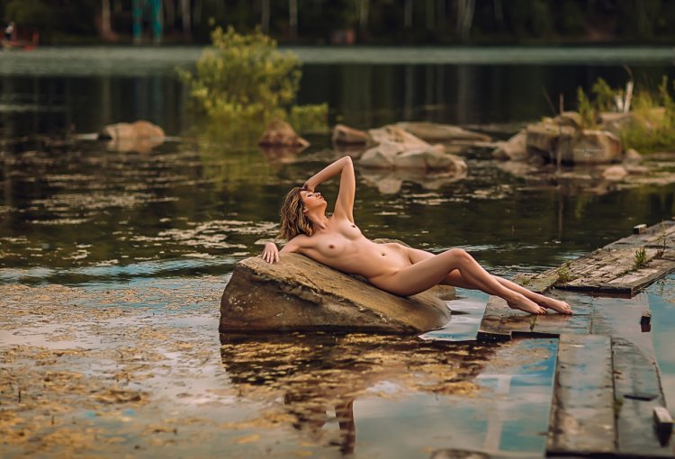 Nude on the river in Cambodia
