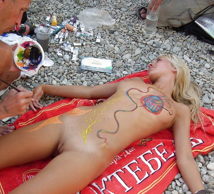 Naturists, beach, body art