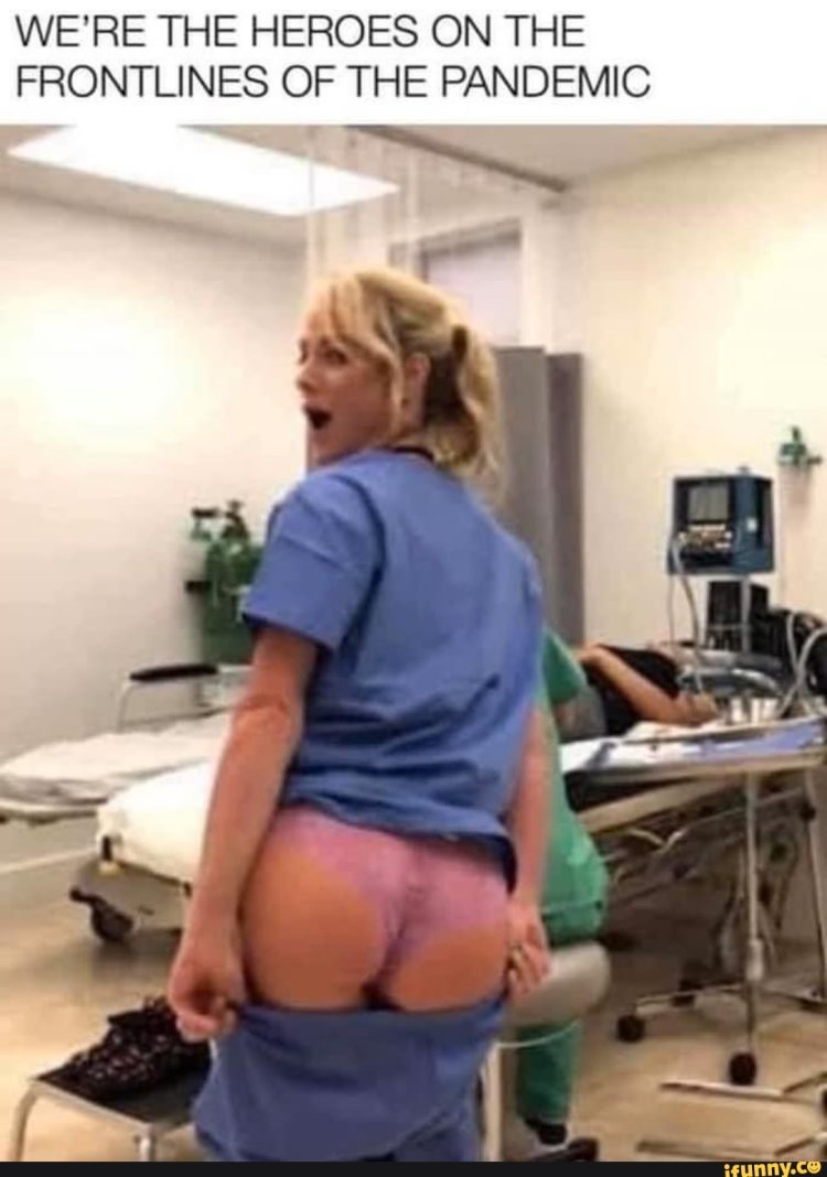 Nurse flashing at work nude with id scrubs