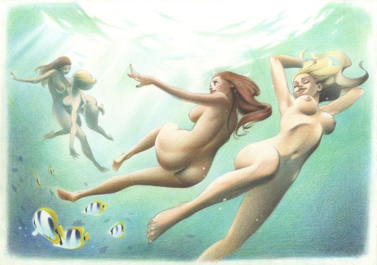 Erotic art girl in water