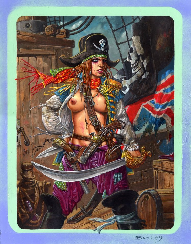 Naked women on a pirate ship