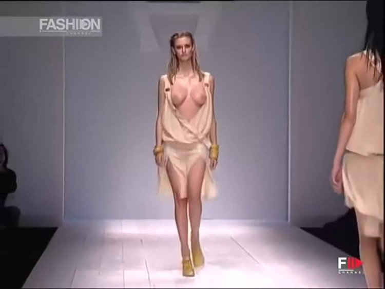 Fashion show with bare breasts