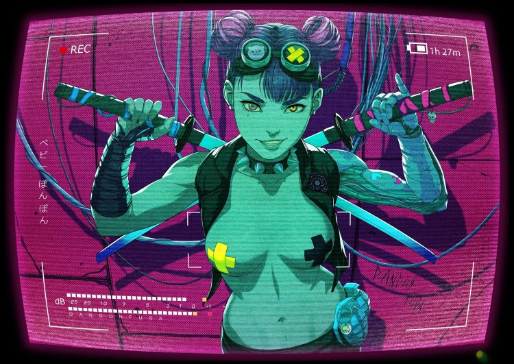 Naked in the style of cyberpunk