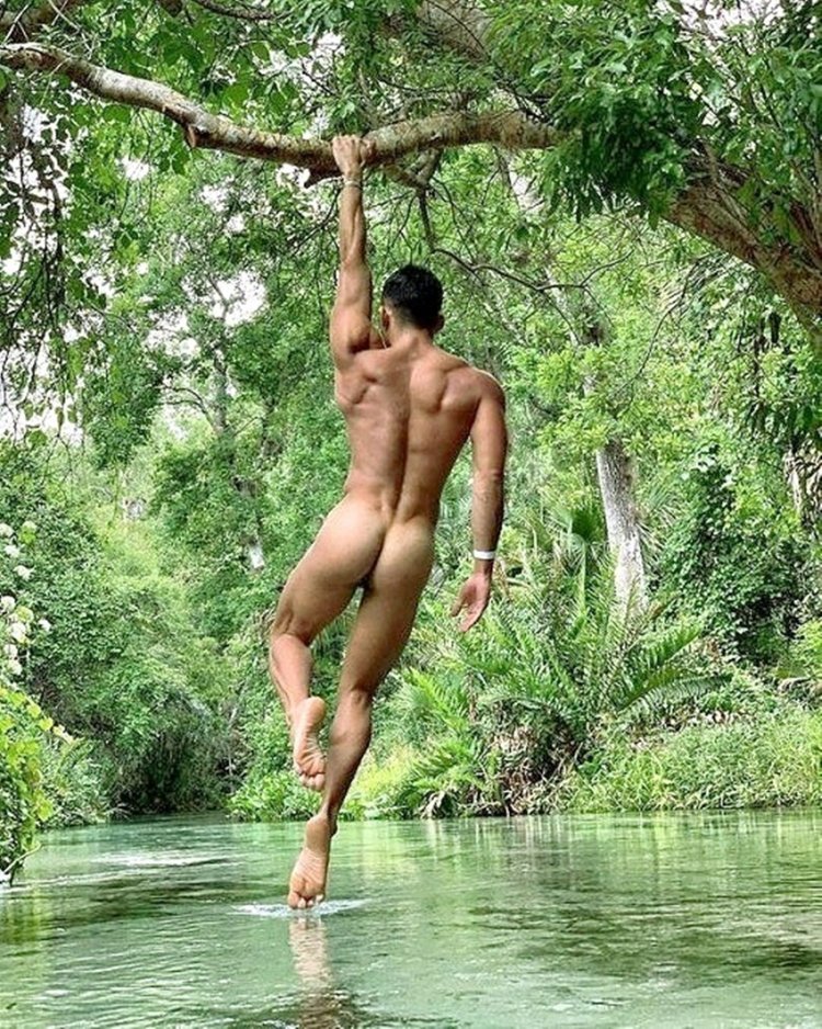 Naked guys in the nature of Tarzan