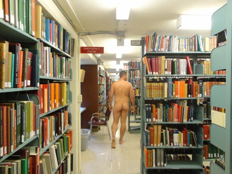 Woman and man library camera without panties