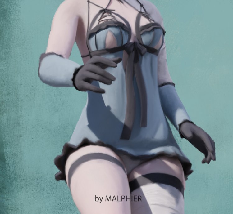 Kayne (nier) naked in a swimsuit