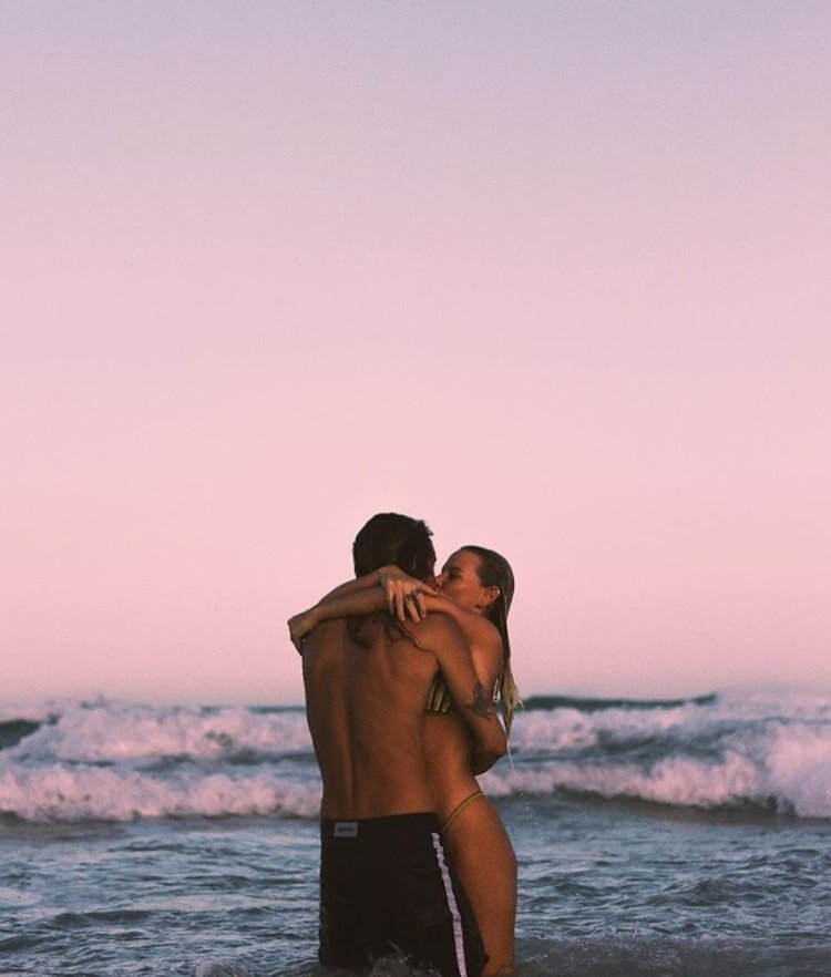 In love couples on the beach