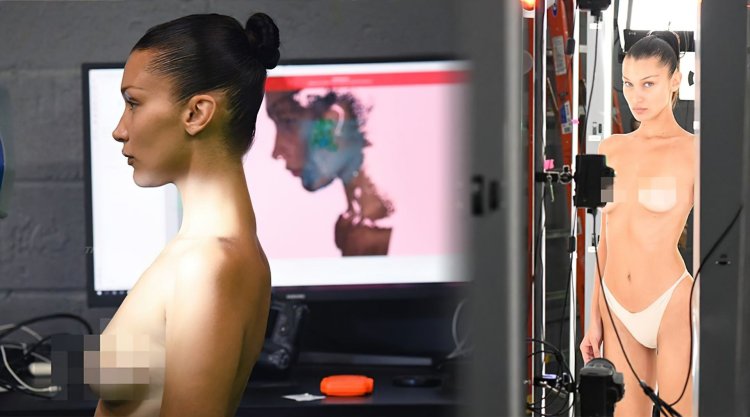 Bella Hadid Naked Hair Holding