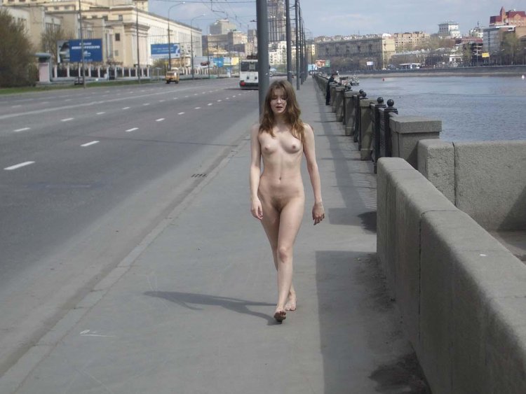Naked walks along the embankment