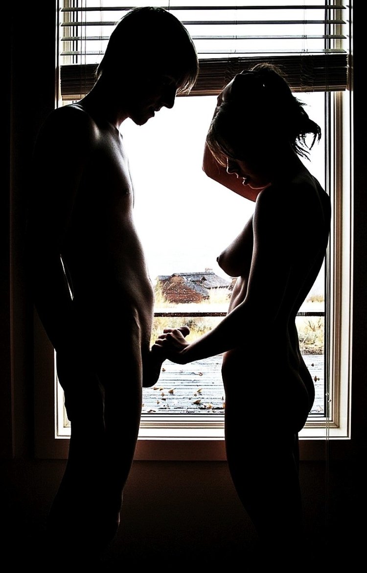 The girl leads the guy for the penis