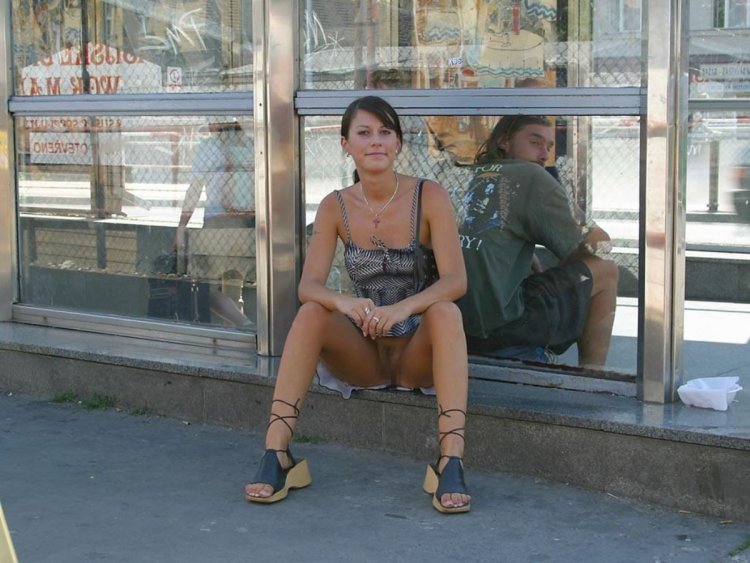 Without panties in crowded places