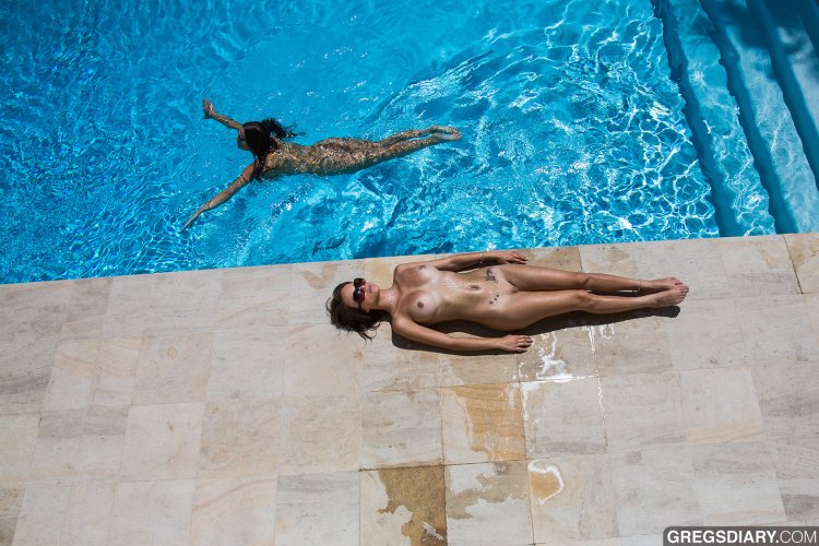 Naked in the pool on the chain