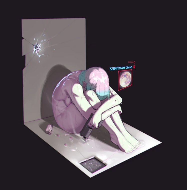 Cyberpank Lucy screams on the moon