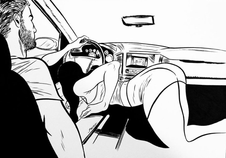 Cunnilingus girl driving